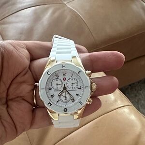 Michele White and Gold Watch